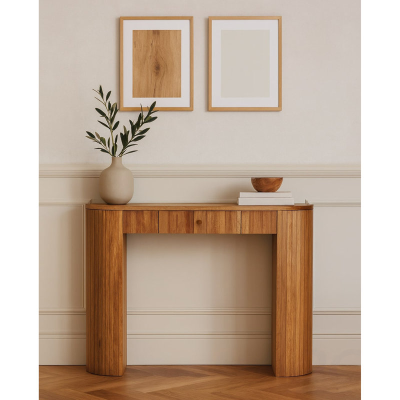 Console droite en bois massif Soba, 1 tiroir, brun clair, table