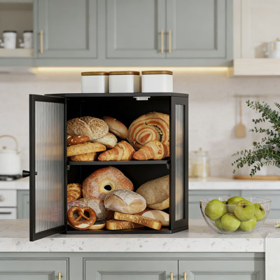 Boîte à pain de coin pour comptoir de cuisine avec porte en acrylique, bac de rangement de pain double couche grande capacité et contenant