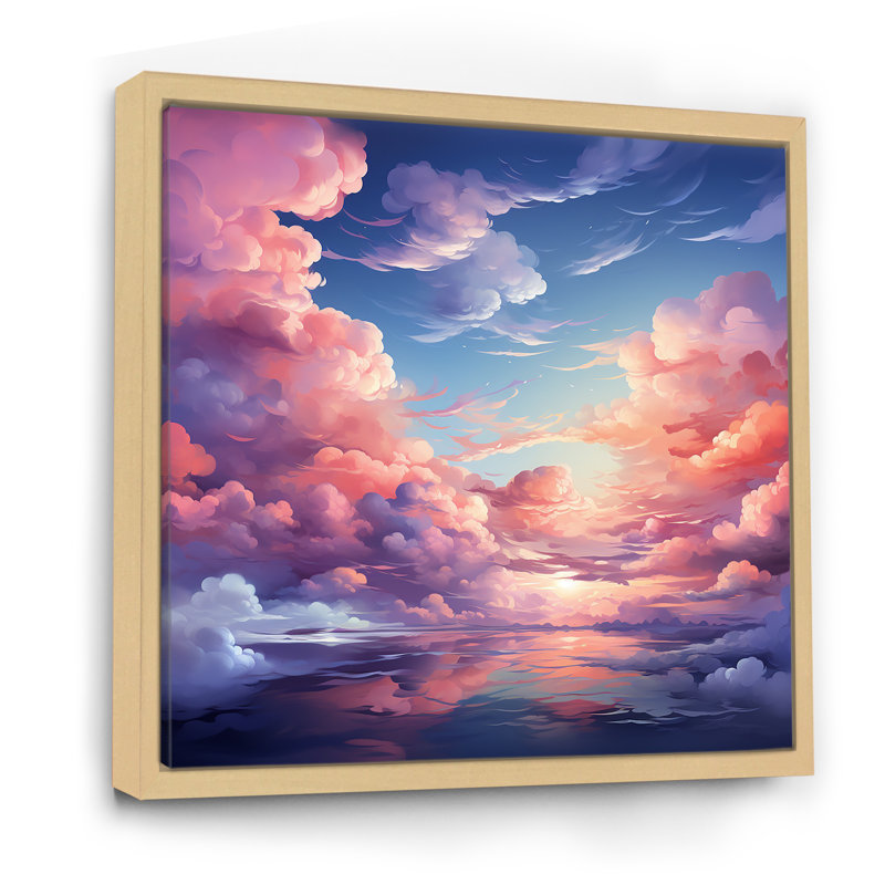 Rose et bleu calme aquarelle ciel II - fruits, art mural, H 30 po x l 30 po x P 1,5 po, Cadre flottant brun
