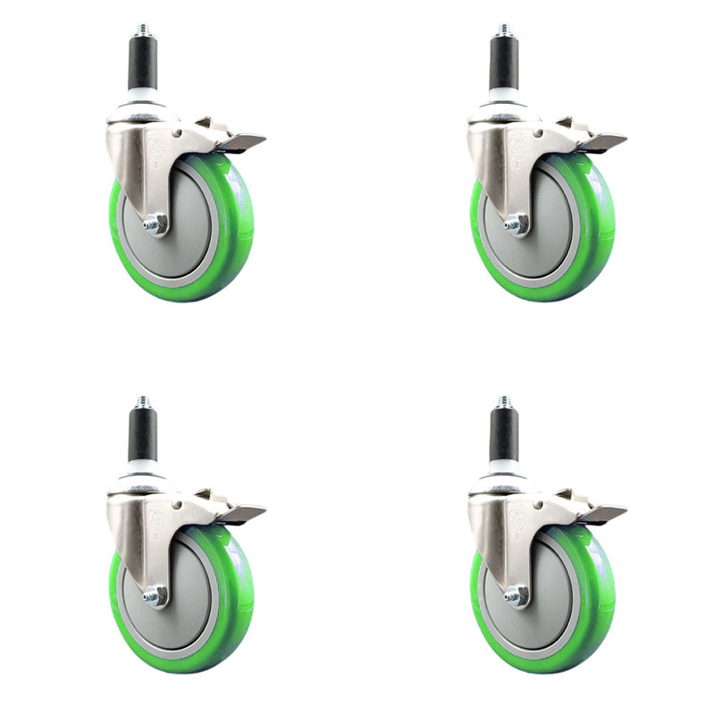 Frein de verrouillage à roulettes extensibles 5 pouces en poly 316SS 1-1 / 4 pouces, Vert