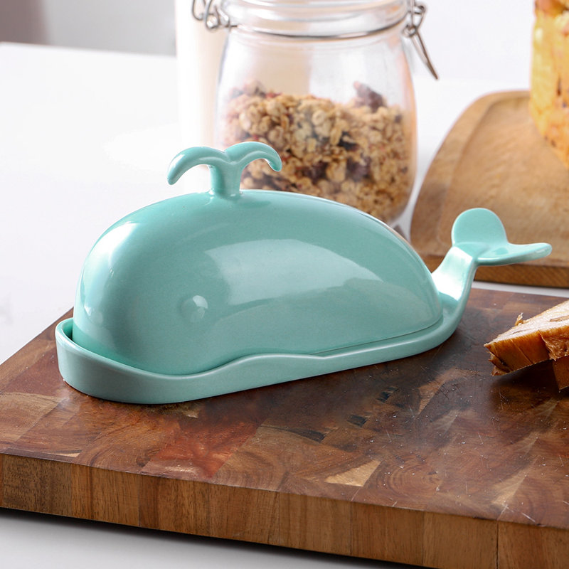 Beurrier en céramique, avec couvercle et guide de mesure, sarcelle, rangement sur le comptoir, Turquoise