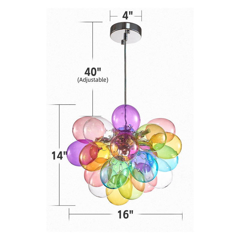 Lustre en verre à bulles, 5 lumières, H 14 po x l 16 po x P 16 po