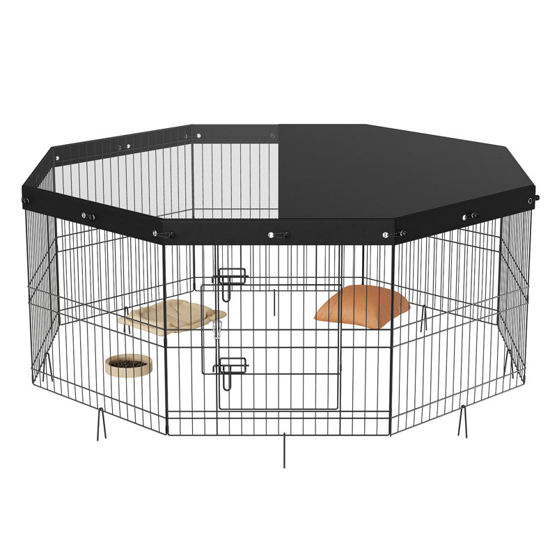 Parc pour animaux réglable de 24 po avec 8 panneaux, piquets de sol et barrière pour l'espace de camping extérieur moyen pour animaux de compagnie