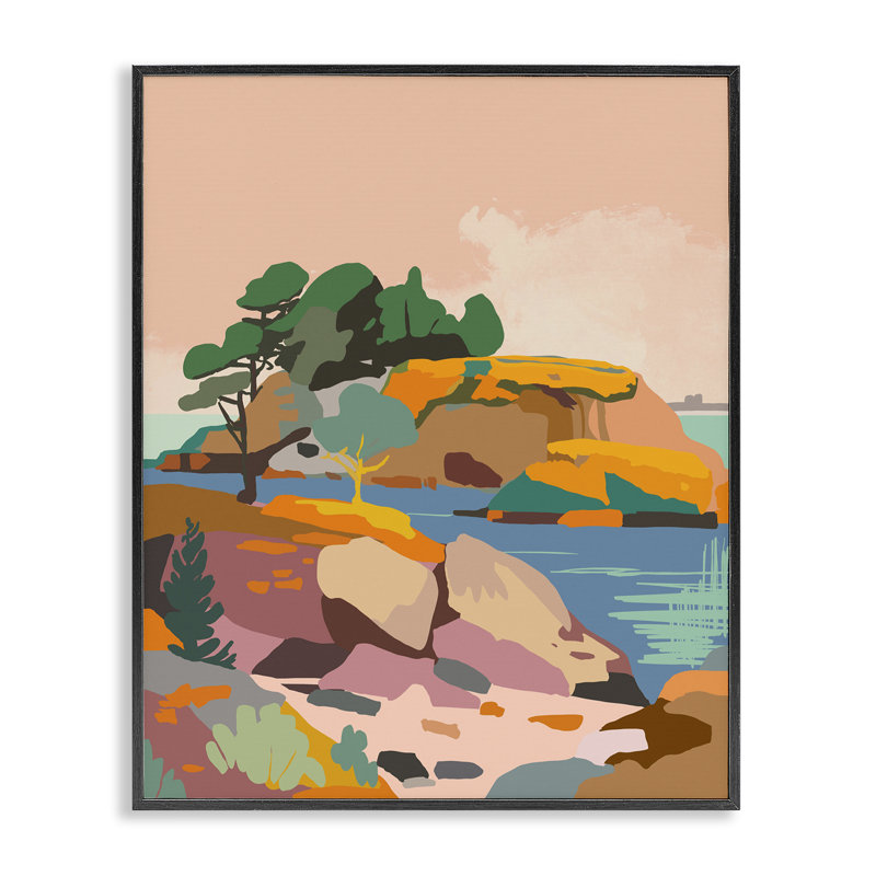 Abstrait, lac et falaises, estampe numérique encadrée par Walker Noble, Giclée encadrée noir minuit, H 14 po x l 11 po