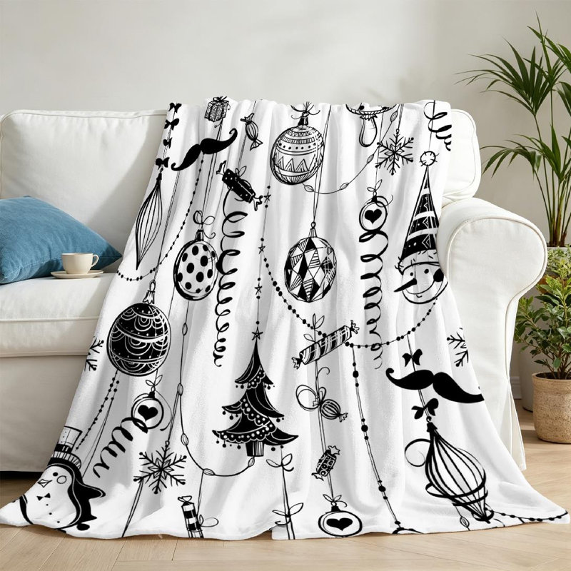 Jeté en molleton noir ultra doux en flanelle, texture graphique avec impression recto, Jeté 50 po x 60 po