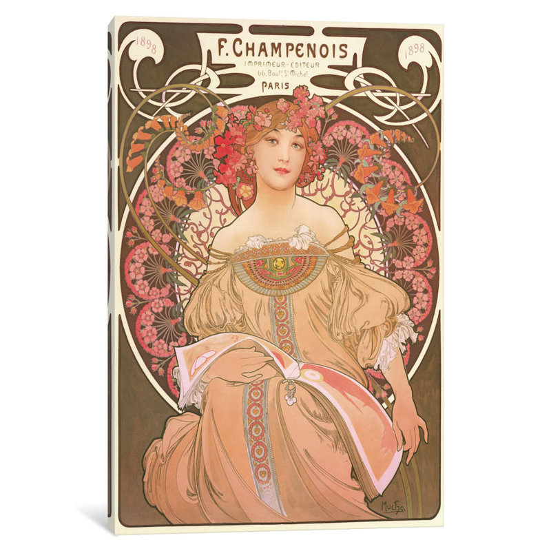 Reverie by Alphonse Mucha - Print on Canvas, 101.6 cm H x 66.04 cm W x 3.175 cm D, No Frame