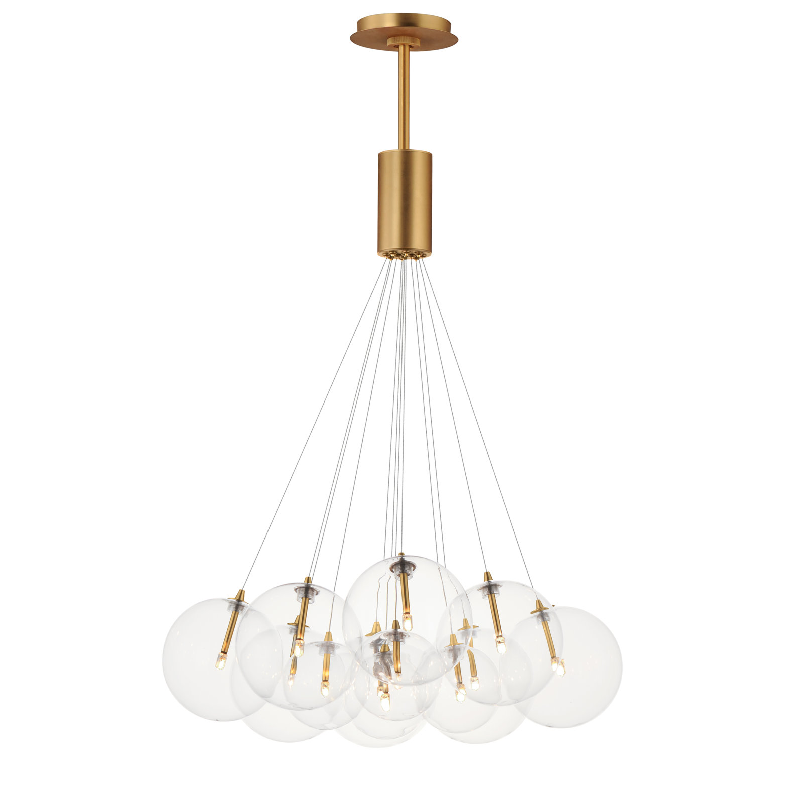 Alikee 12 Light Glass Steel Dimmable Pendant, Clear, Gold