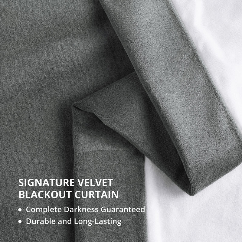 Olivia Velvet Blackout Curtain (1 Panel), Natural Gray, 100" W x 120" L