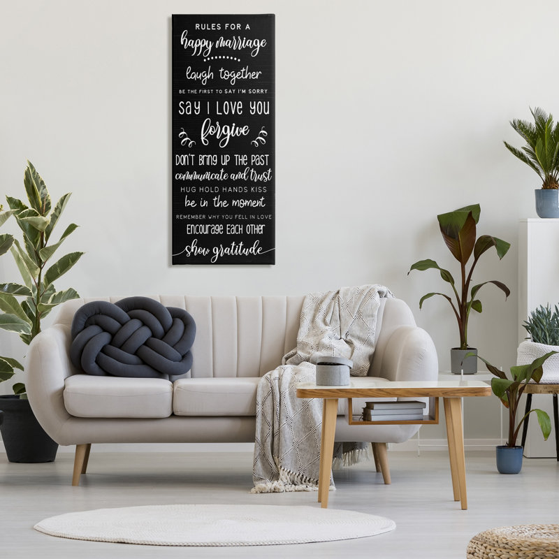 Règle pour un mariage heureux - signe du pays - noir et blanc, H 48 po x l 20 po