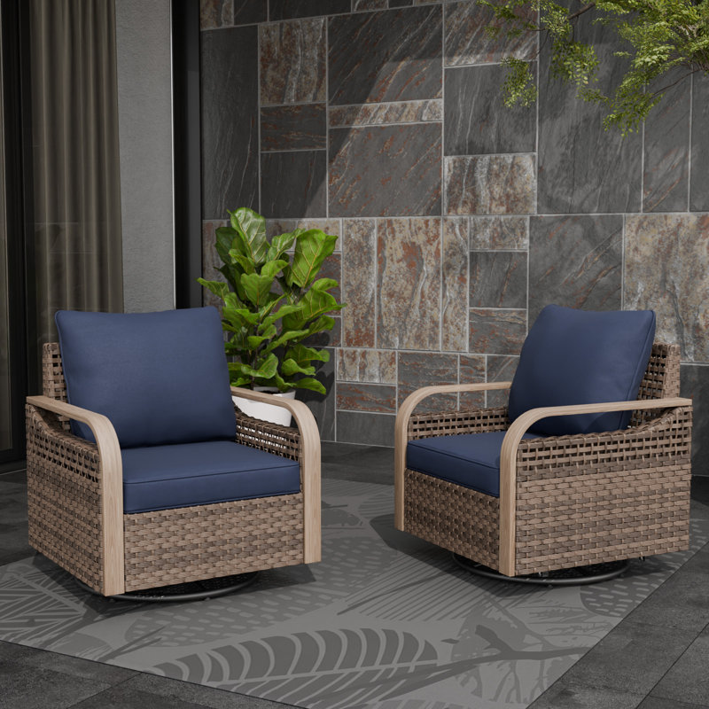 Ensemble de chaises berçantes pivotantes en osier pour l'extérieur (ensemble de 2), Bleu très foncé