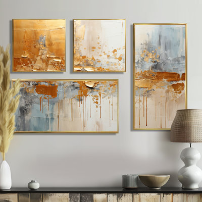 Golden Gleam I - Modern Canvas Prints Set Of 4