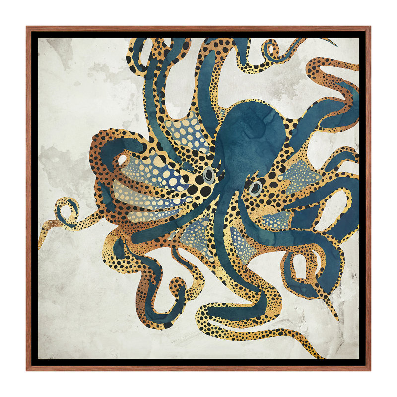 Underwater Dream VI - impression d'art graphique, H 26 po x l 26 po, Toile avec cadre flottant, Bois foncé rustique