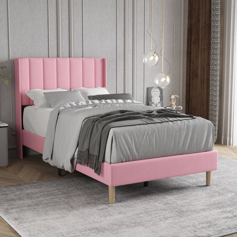 Upholstered Wingback Bed, Full, Pink
