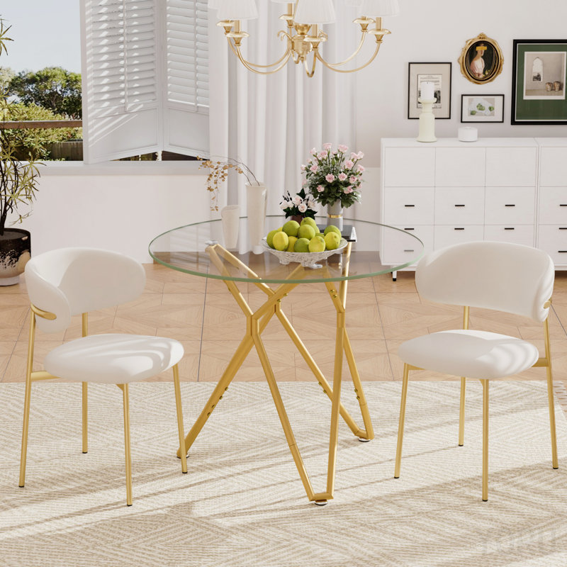 Table de salle à manger ronde en verre trempé de 35,4 po, convenant à 1 à 4 personnes, petite table de salle à manger de cuisine compacte, équipée de pieds de table en métal robustes