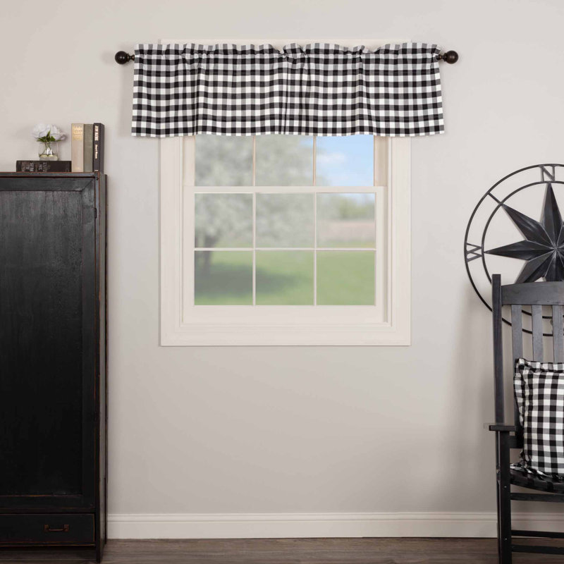 Annie Buffalo Check Plaid Cotton Tailored Window Valance, 60" W x 16" L, Country Black/Antique White