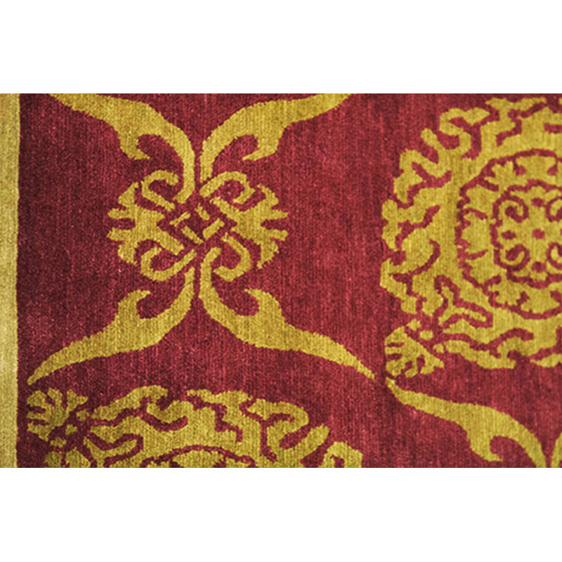 Hand-Knotted High-Quality Red and Yellow Area Rug