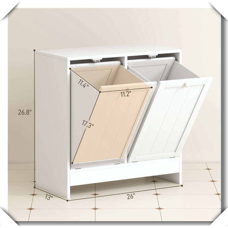 Hidden Laundry Hamper Cabinet Anti Tipping Wall Mountable, White
