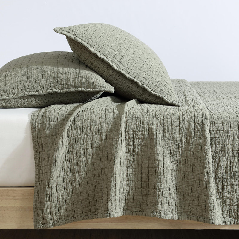 Calvin Klein Essential Garment Washed Solid Cotton Sham Set, Dark Green, Queen