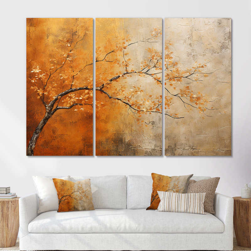 «Golden Autumn Forest Harmony II», ensemble d'art mural forêt, Toile tendue, H 28 po x l 36 po x P 1 po