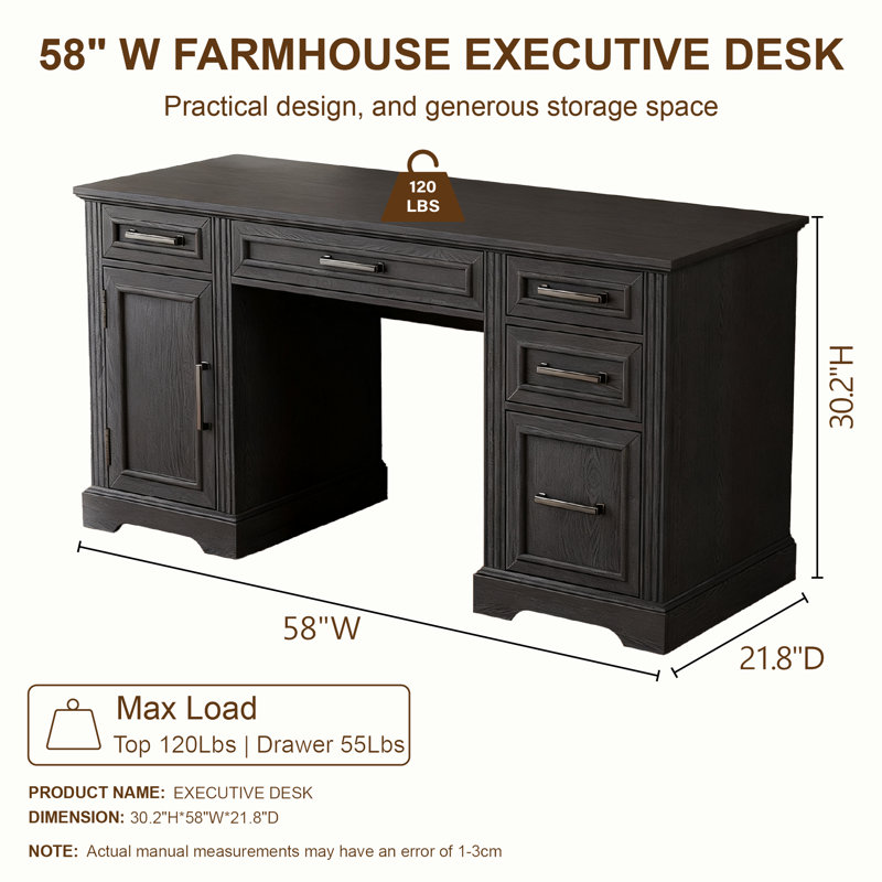 Bureau d'ordinateur 58 "Farmhouse, Noir