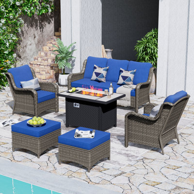 Patio Rattan Sofa Seating Group with Cushions