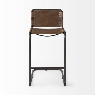Chaise de bar 30 po en cuir noir et gris acier et gris fer