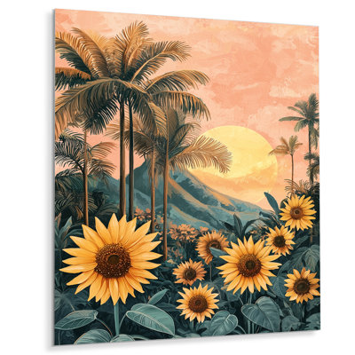 «Tropical Sunflowers Field In The Mexico I» - Art mural en métal tournesols, reproduction d'art traditionnelle en métal