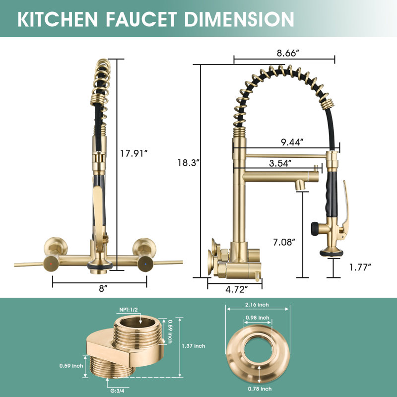 DORNBERG Kitchen Faucet, Brushed Gold