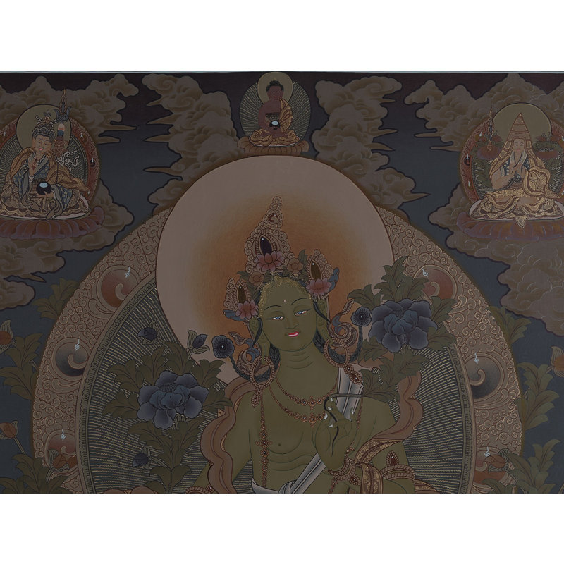 Divinité bouddhiste tibétaine - Déesse verte Tara (Brocadeless Thangka)