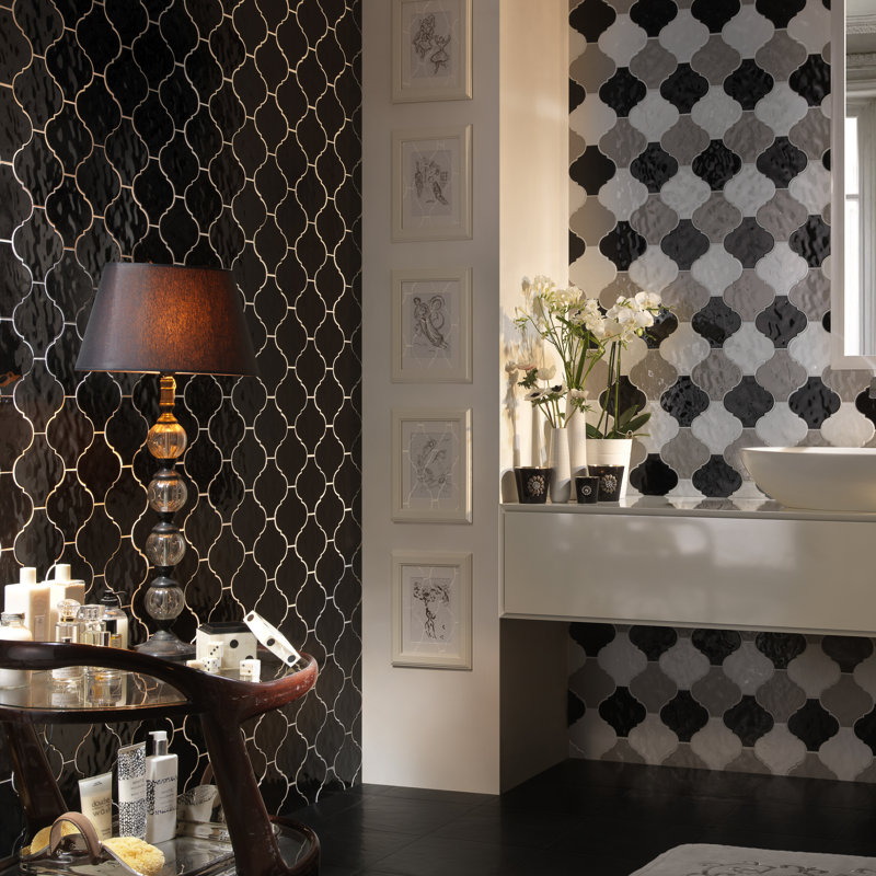 Arabesque 6" x 6" Moroccan Lantern Wall Tile, Ardesia/Black