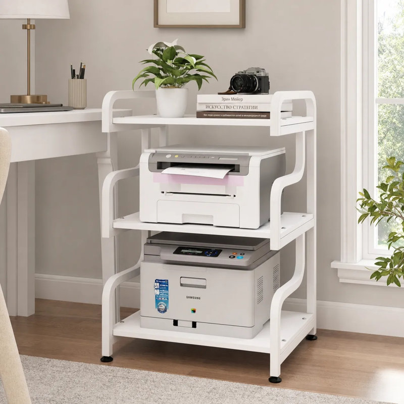 Support pour imprimante à 3 tablettes H 30,3 po x l 15,7 po, Blanc