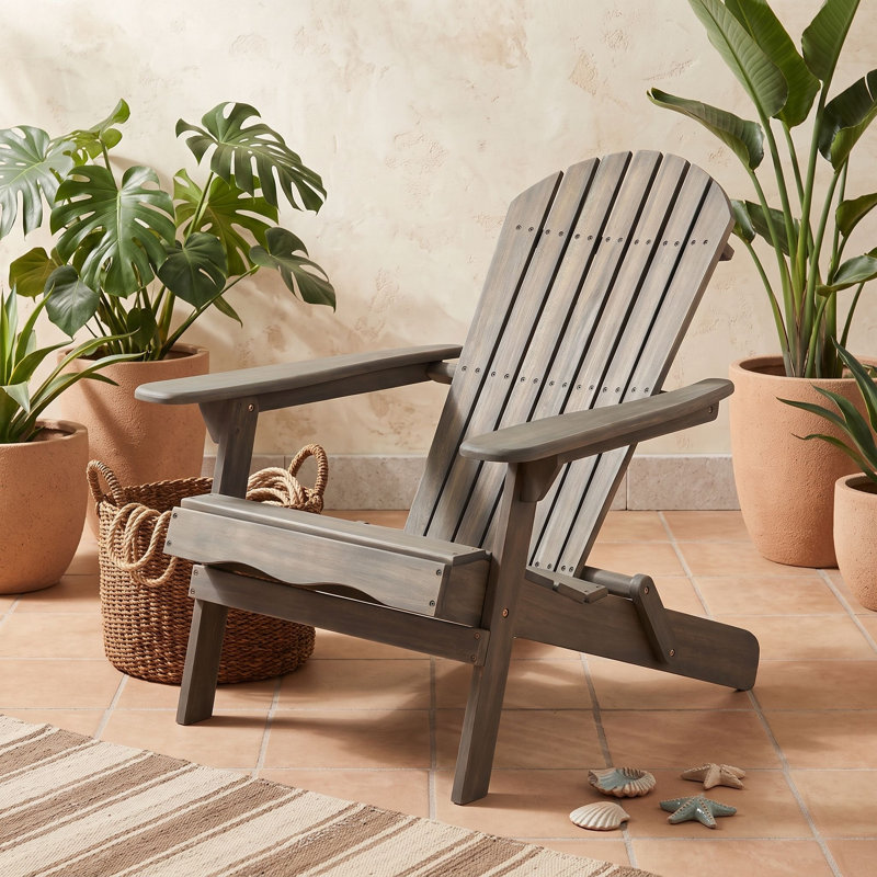 Folding Outdoors Wood Chair with Armrests, Gris