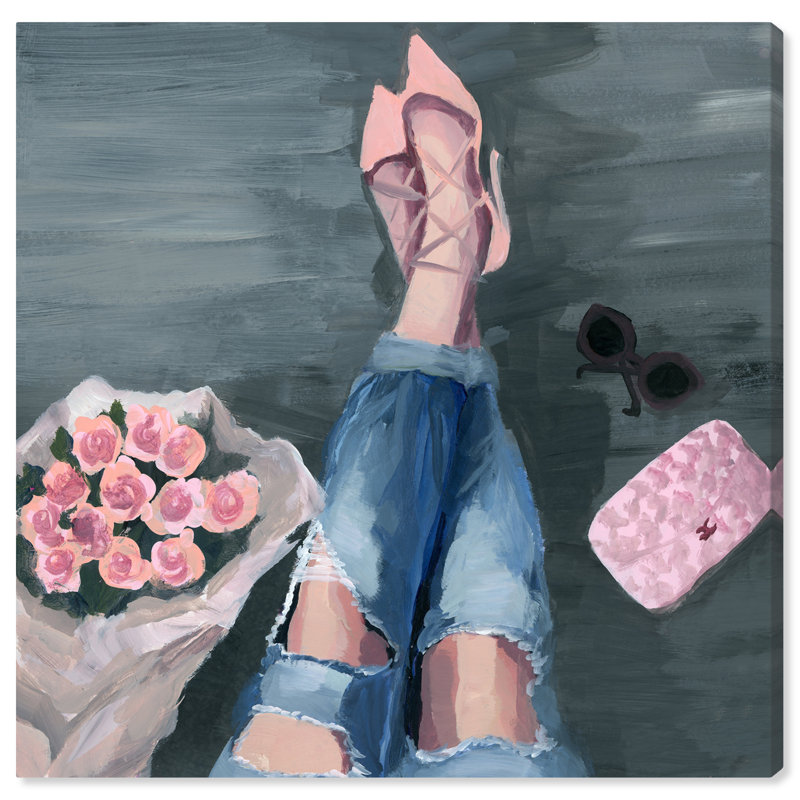 " Fashion And Glam Waiting For You Shoes And Bouquet " by Oliver Gal, 20" H x 20" W x 1.5" D, Black