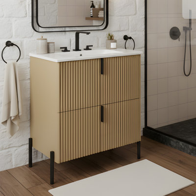 30" Natural Freestanding Bathroom Vanity With Ceramic Sink