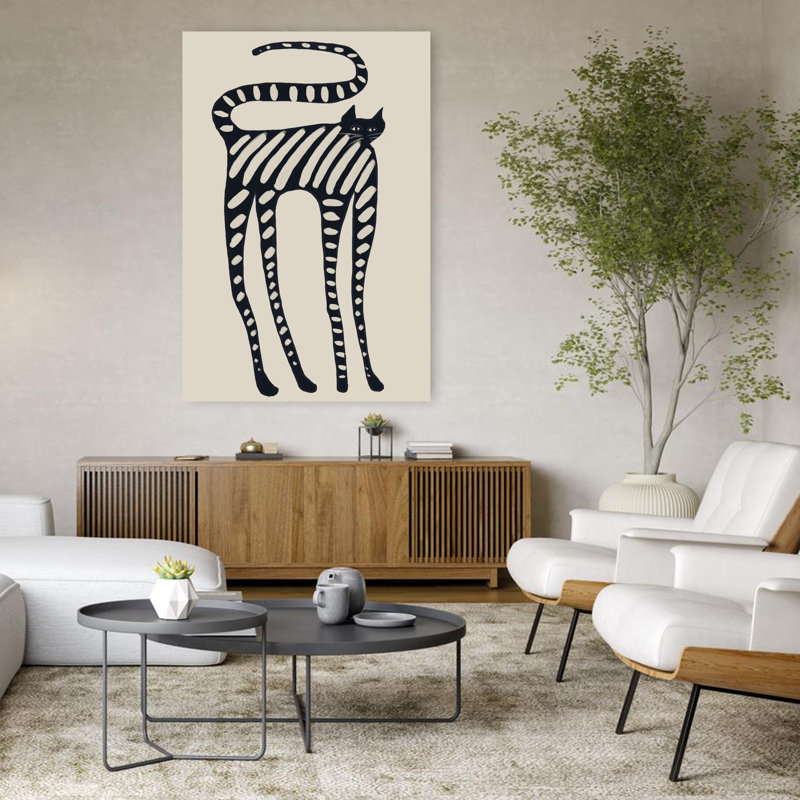 Chat rayé fantaisiste abstrait, art mural moderne