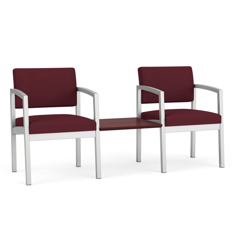 Structure tandem 2 places avec table centrale en acier Lenox, Argent / acajou Chelsea, Chelsea Mahogany