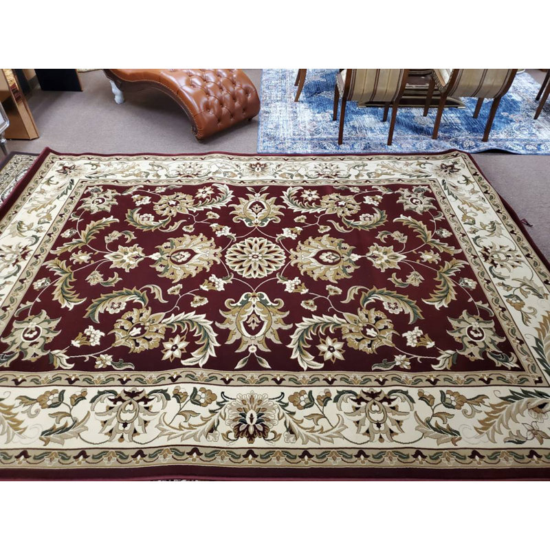 Peotone Oriental Area Rug in Burgundy/White, Rectangle 7'10.6" x 10'7.8"