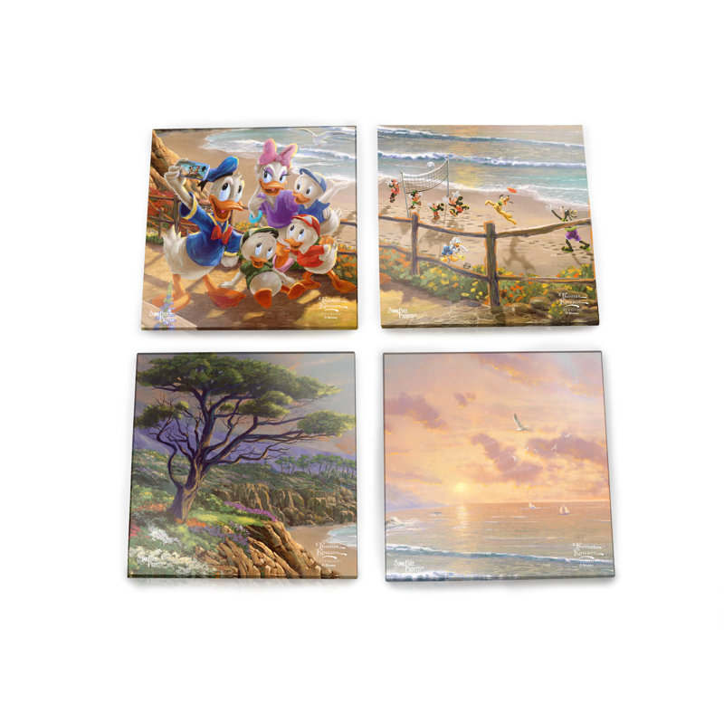 (Symboles) Ensemble de sous-verres en verre Starfire, ThomasKinkade / DonaldAndDaisy-ADuckDayAf d'après