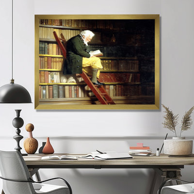 Charming Librarian In The London Library - Libraries Wall Decor, Brown Vintage Framed Wall Art