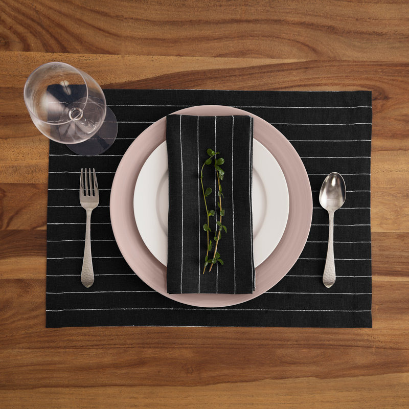 Pinstripe - 100% Pure Linen Dinner Napkins, Black/White