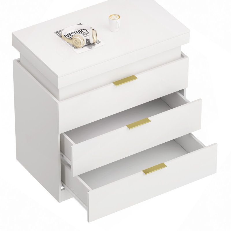 Nightstand With Charging Station And LED Lights,Night Stand With Sliding Top For Bedroom,Bedside Table With Drawers,Modern End Side Table.28.8"W X 17"D X 30.5"H.