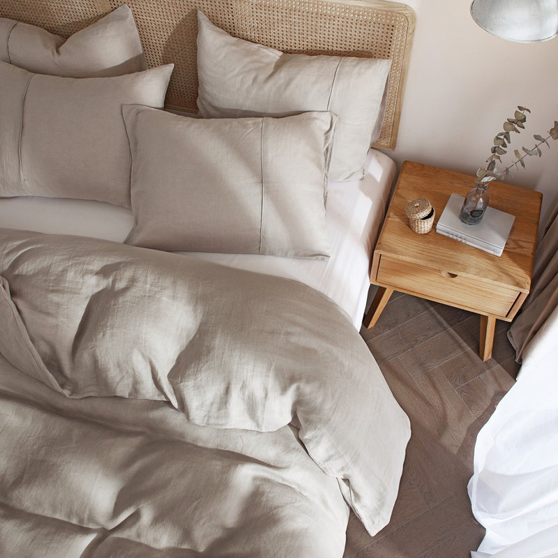 Lived in Look Linen Duvet Cover Set, 100% Pure French Linen Made, Dark Beige, King Duvet Cover + 2 King Pillowcases