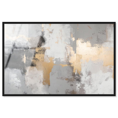 «Gilded Gray II», art mural en verre acrylique ultrabrillant encadré de luxe par Art Remedy, cadre noir, 24 x 16