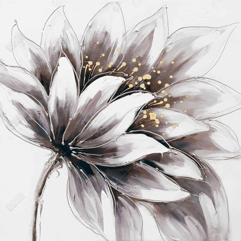 Romantic Botanical Canvas - Purple Flower with Gold Center Decor