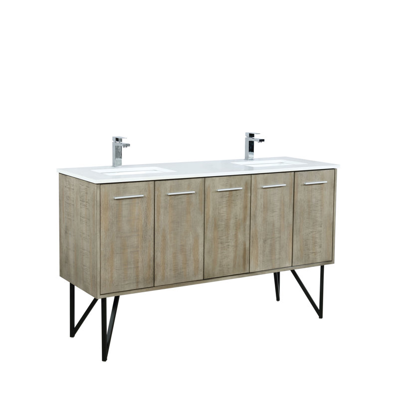 Ensemble de meuble-lavabo double 60 po x P 20 po Lancy, Marbre de culture blanc