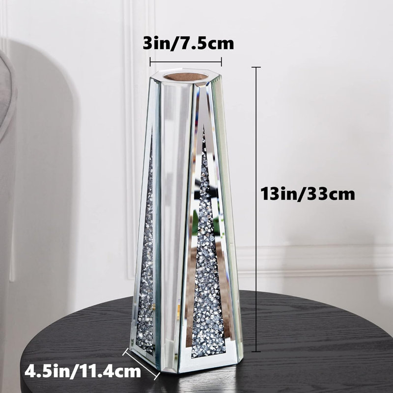 Cerrie 13" Glass Table Vase with Crushed Diamond Inlay