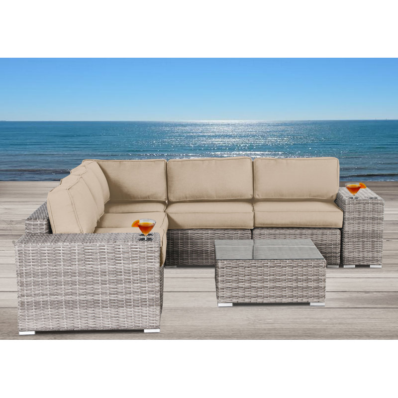 Ensemble de conversation modulaire Sunbrella Tonioni, Structure grise / coussin beige Sunbrella