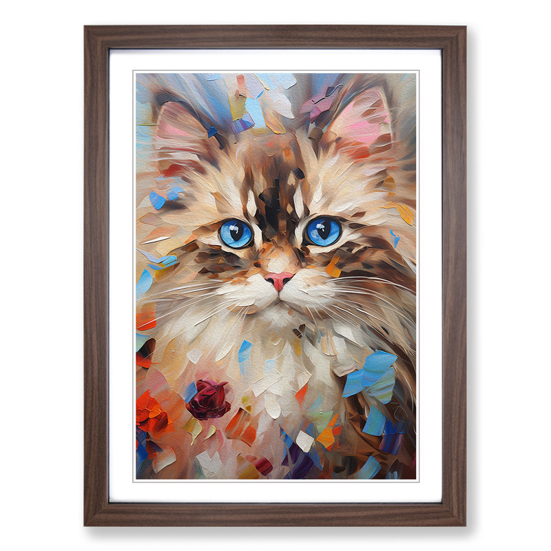 XYZ-FRM-V1223-5355 Ragdoll Cat Abstract No.4 - Single Picture Frame Print on Wood, Walnut, 46cm H x 34cm W x 2cm D