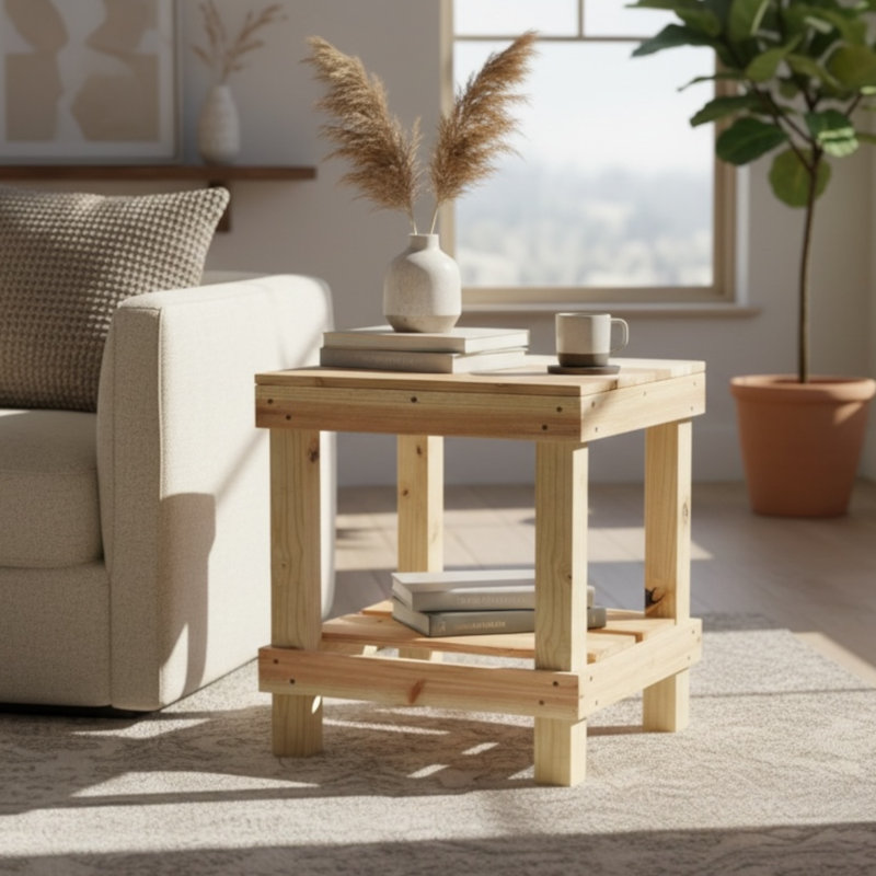 Juliana Solid Wood End Table, Natural, 23" H x 19" W x 19.5" D