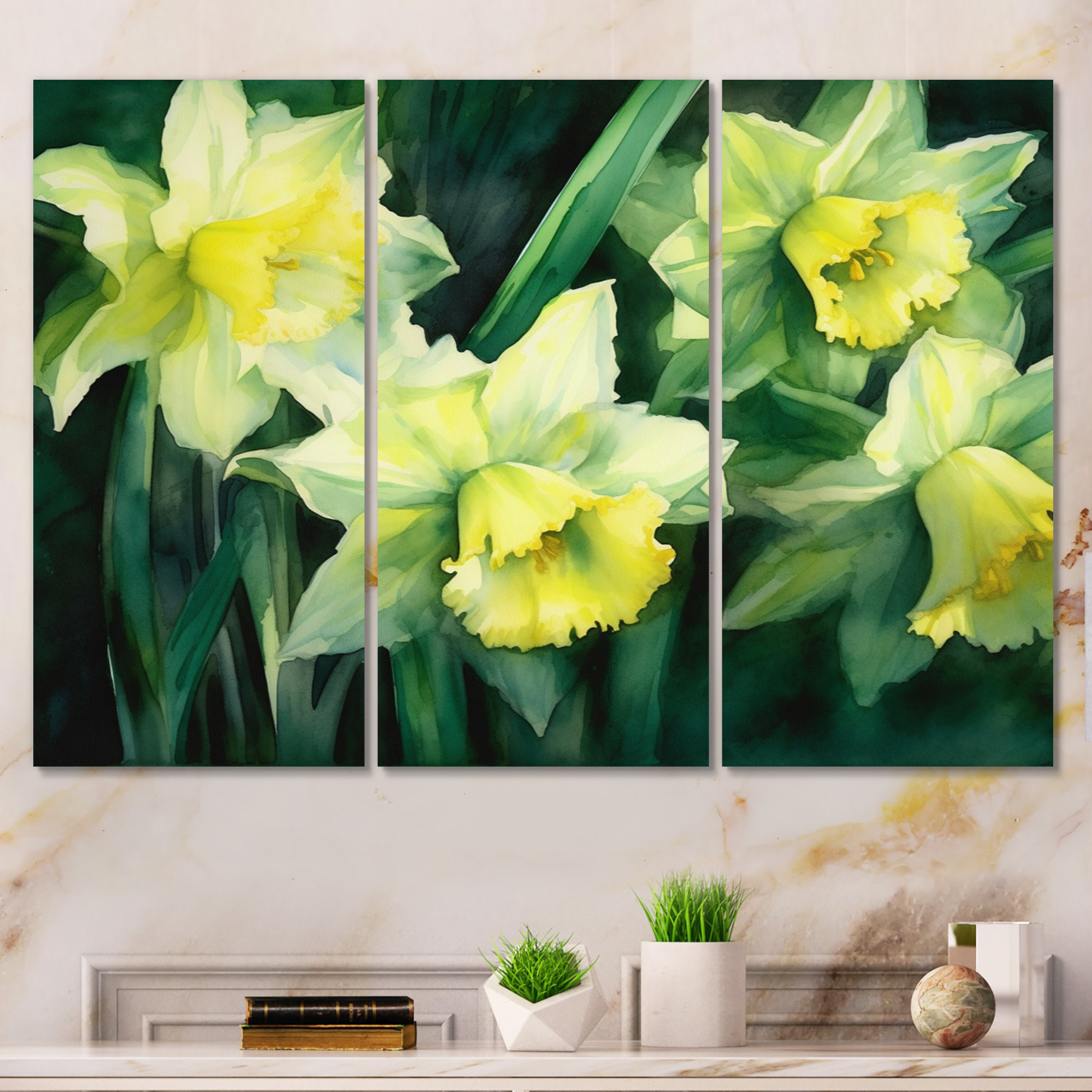 DesignArt Yellow Green Natures Impression Daffodil II Daffodils Metal